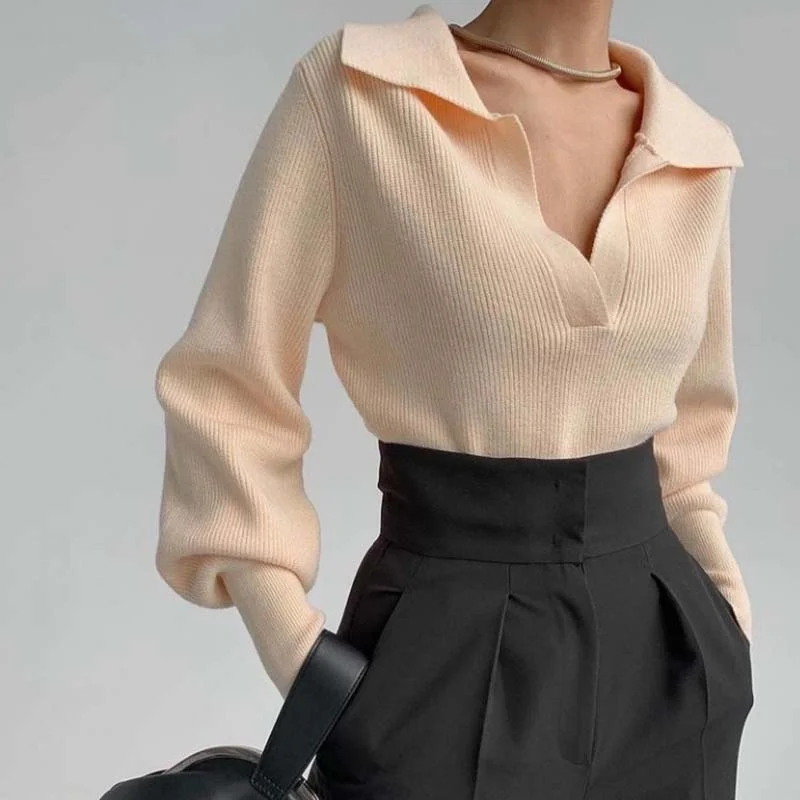 Autumn Winter Women Knitted Sweater Basic Chic V-Neck Sweaters Women Soft Turn-down Collar Knit Sweater Elegant Slim Tops Female
Autumn Winter Women Knitted Sweater Basic Chic V-Neck Sweaters Women Soft Turn-down Collar Knit Sweater Elegant Slim Tops Female