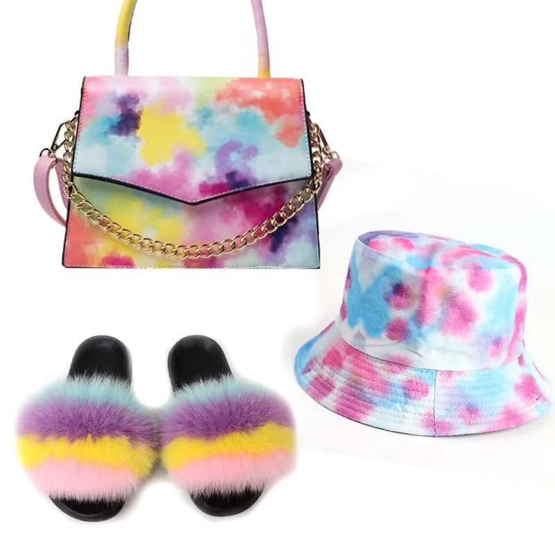 Fashion Furry Slippers And Baseball Cap With Bags Women's Shoes Real Fox Fur Slides Purses And Colorful Fisherman's Hat Matching
Fashion Furry Slippers And Baseball Cap With Bags Women's Shoes Real Fox Fur Slides Purses And Colorful Fisherman's Hat Matching