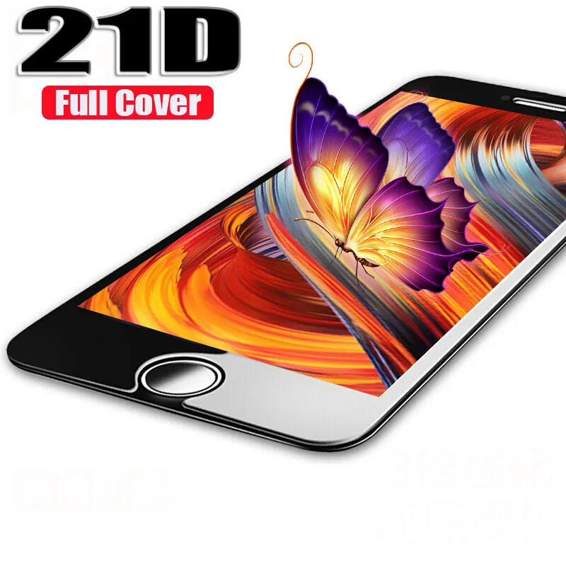 21D полное покрытие Защитная стеклянная пленка для IPhone 7 6 6s 8 Защита экрана Plus