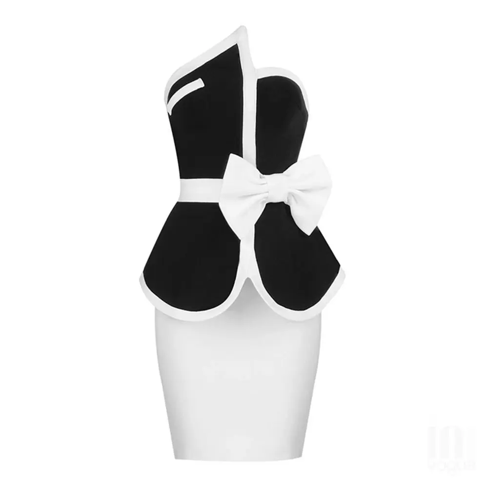 2021 Autumn New Women's Strapless Bandage 2-piece Set Sexy V-neck Bow Tie Design Mini Skirt Black And White Color Matching Set
2021 Autumn New Women's Strapless Bandage 2-piece Set Sexy V-neck Bow Tie Design Mini Skirt Black And White Color Matching Set
