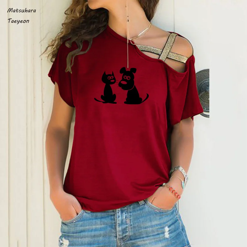 Cat Dog Pet Friends Tee Shirt Causal Short Sleeve fashion femme t-shirts Irregular Skew Cross Bandage style tops women 2020
Cat Dog Pet Friends Tee Shirt Causal Short Sleeve fashion femme t-shirts Irregular Skew Cross Bandage style tops women 2020
