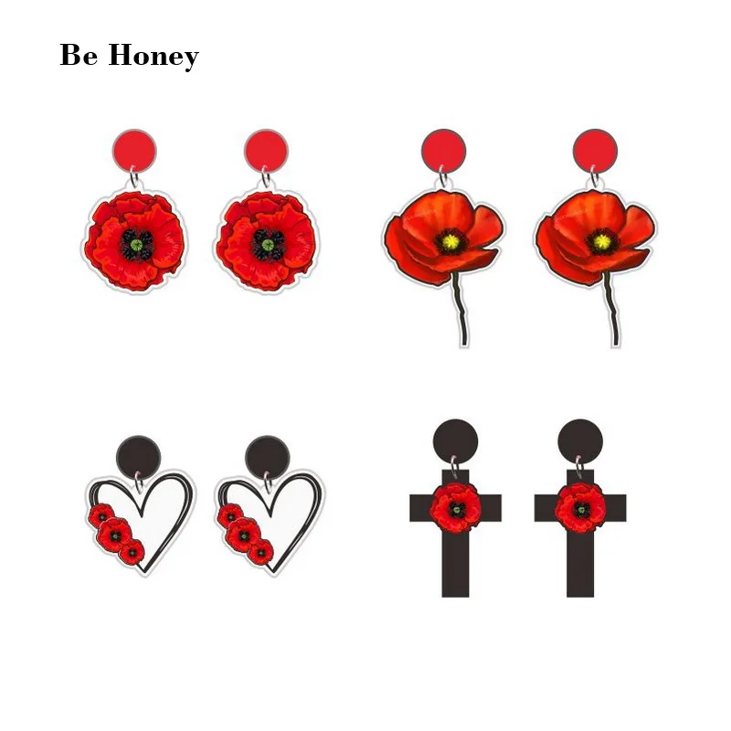 Red Poppy Flower Black Cross Heart Shape Circle With Flowers Acrylic Stud Earrings Romantic Poppies Bouquet Brooch Jewelry Gifts
Red Poppy Flower Black Cross Heart Shape Circle With Flowers Acrylic Stud Earrings Romantic Poppies Bouquet Brooch Jewelry Gifts