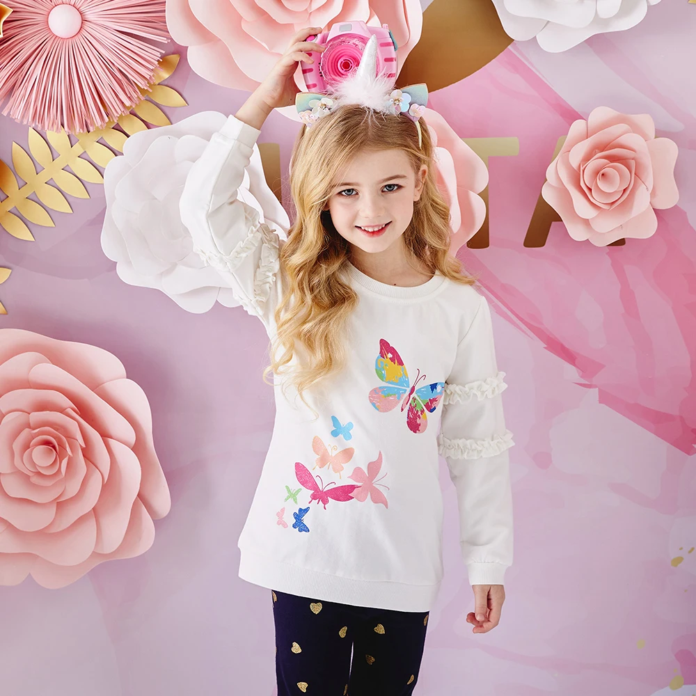 Свитшот для девочек из хлопка с длинным рукавом и бабочками блестками топы