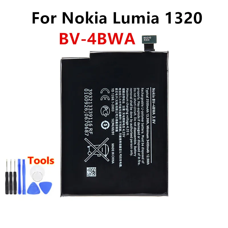 

Original BV-4BWA 3400mAh Replacement Battery For Nokia Lumia 1320 Built-in BV4BWA /BV 4BWA Li-Polymer Batteries + Free Tools