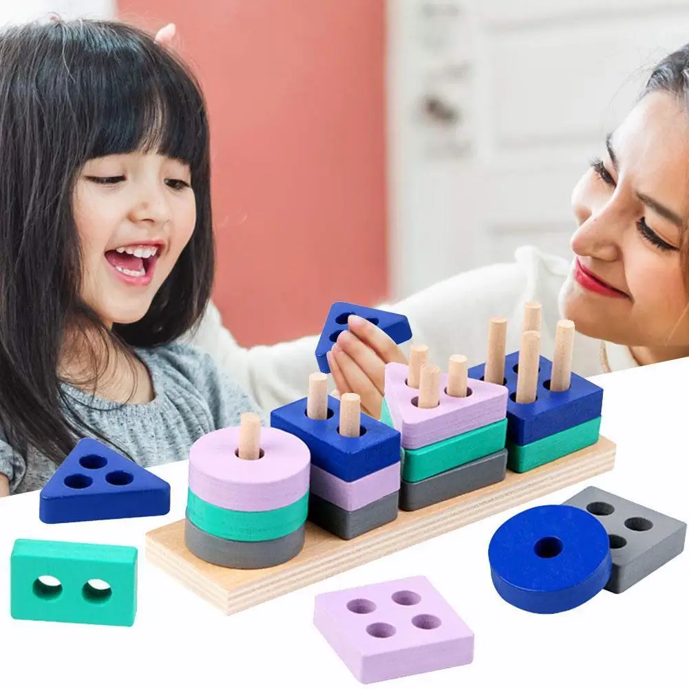 

Игрушка Монтессори, деревянные строительные блоки, цветовая форма, детские головоломки, игрушки для детей, мальчиков и девочек