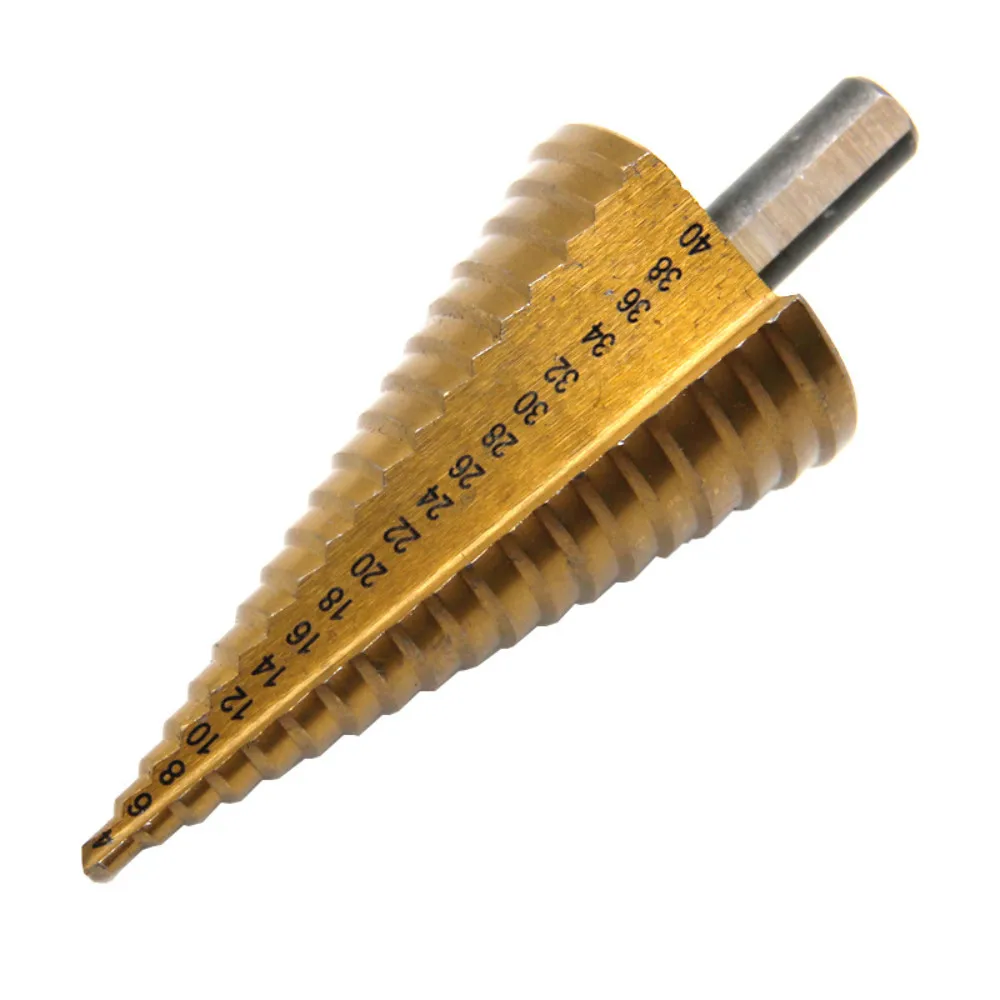 Titanium Coated Step Drill Bit 4-40mm Hex Shank HSS Titanium Coated Step Metal Dremel Drill Woodworking Tool Bit
Titanium Coated Step Drill Bit 4-40mm Hex Shank HSS Titanium Coated Step Metal Dremel Drill Woodworking Tool Bit