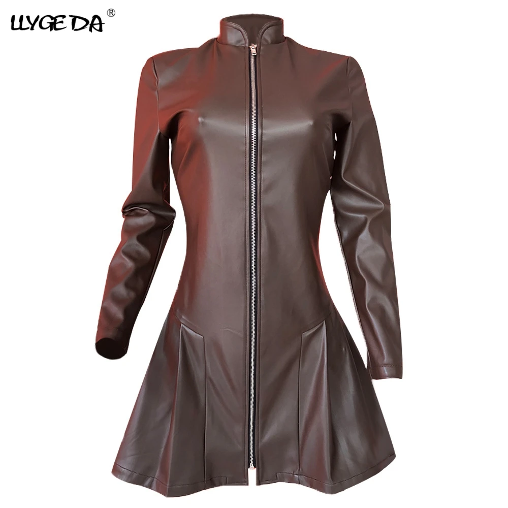 Short Pleated PU Vintage Women's Dress Solid Sexy Zipper Female Long-sleeve Dresses 2021 Spring Fashion Faux Leather Woman Cloth
Short Pleated PU Vintage Women's Dress Solid Sexy Zipper Female Long-sleeve Dresses 2021 Spring Fashion Faux Leather Woman Cloth
