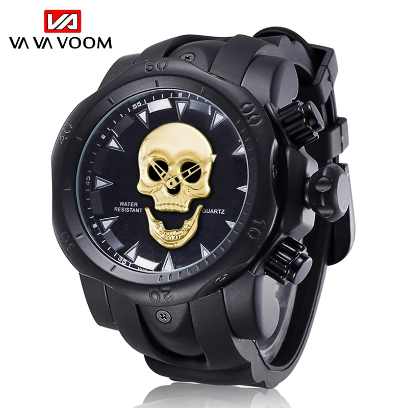 Top Luxury Brand Fashion Personality Men Skull Quartz Watches Business Sports Silicone Strap Gold Wrist Clock Relogio Masculino
Top Luxury Brand Fashion Personality Men Skull Quartz Watches Business Sports Silicone Strap Gold Wrist Clock Relogio Masculino