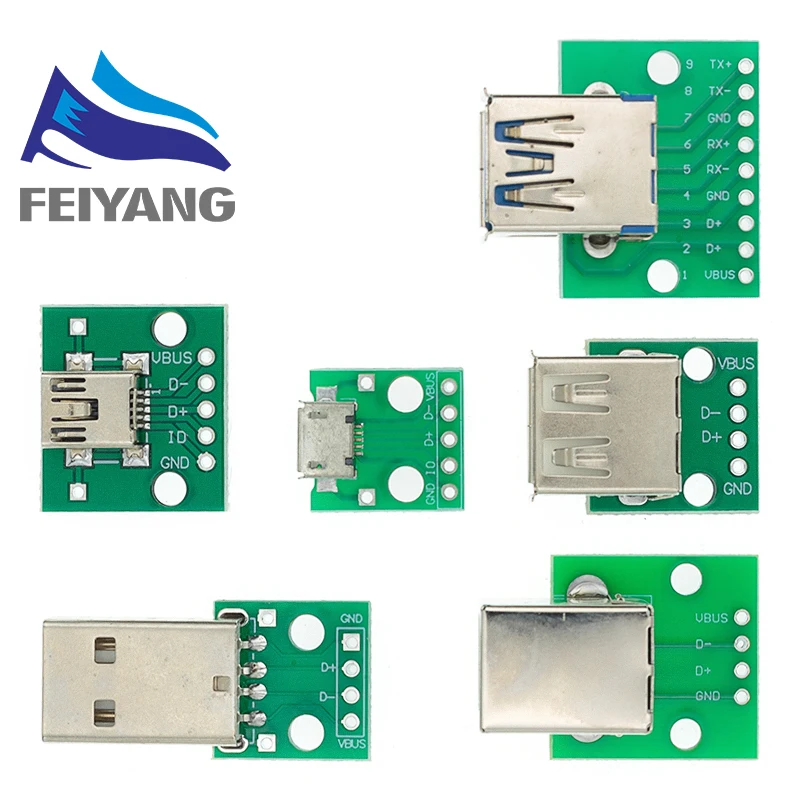 10 шт. USB разъем типа папа/MINI MICRO Для DIP адаптера 2 54 мм 5pin гнездовой B 0