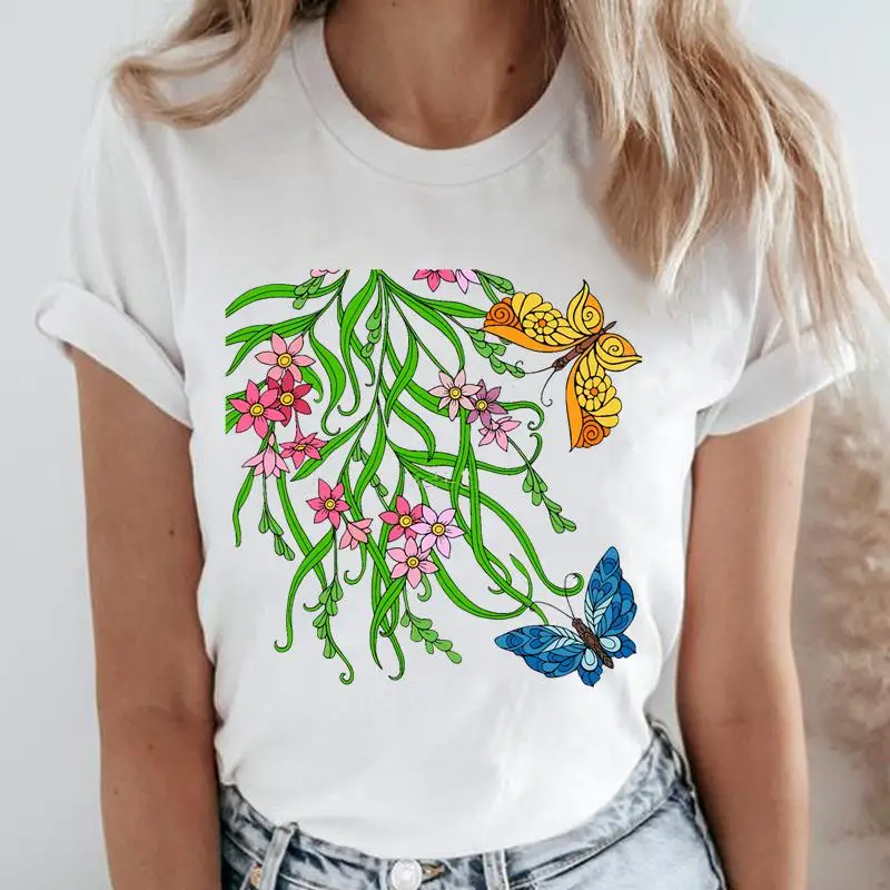 Футболка женская с коротким рукавом, трендовая тенниска с рисунком бабочки и цветов, модный топ с мультяшным графическим принтом
Футболка женская с коротким рукавом, трендовая тенниска с рисунком бабочки и цветов, модный топ с мультяшным графическим принтом
