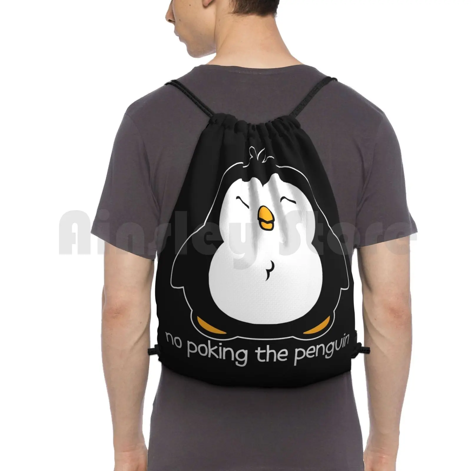 

No Poking The Penguin Backpack Drawstring Bag Riding Climbing Gym Bag No Poking The Penguin Penguin Funny Penguin Graphic