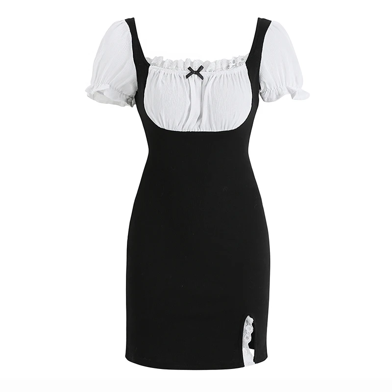 COIGARSAM French Style Short Sleeve Women dress Vintage Lace Panelled Square Collar Dresses Blackgether 700
COIGARSAM French Style Short Sleeve Women dress Vintage Lace Panelled Square Collar Dresses Blackgether 700