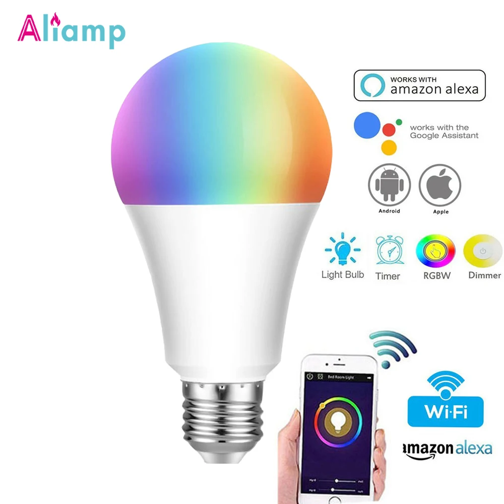 WiFi умная Светодиодная лампа E27 E26 12 Вт RGB Теплый Холодный белый Диммируемый