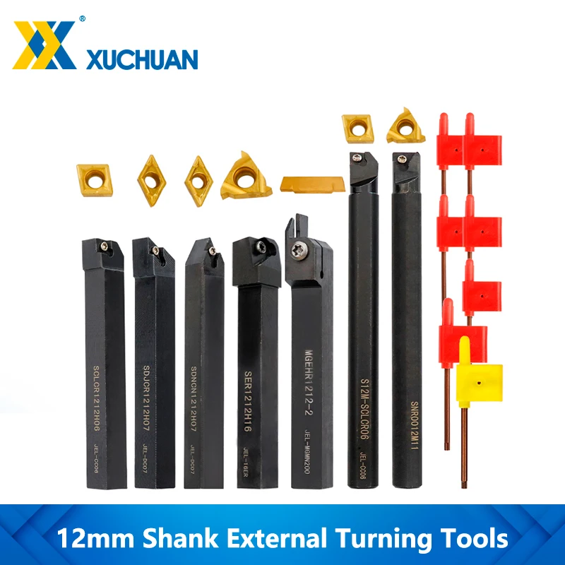 External Turning Tools Set 7pcs 12mm Shank With Carbide Inserts 45HRC For Semi Finishing Operations Lathe Boring Bar Kit
External Turning Tools Set 7pcs 12mm Shank With Carbide Inserts 45HRC For Semi Finishing Operations Lathe Boring Bar Kit