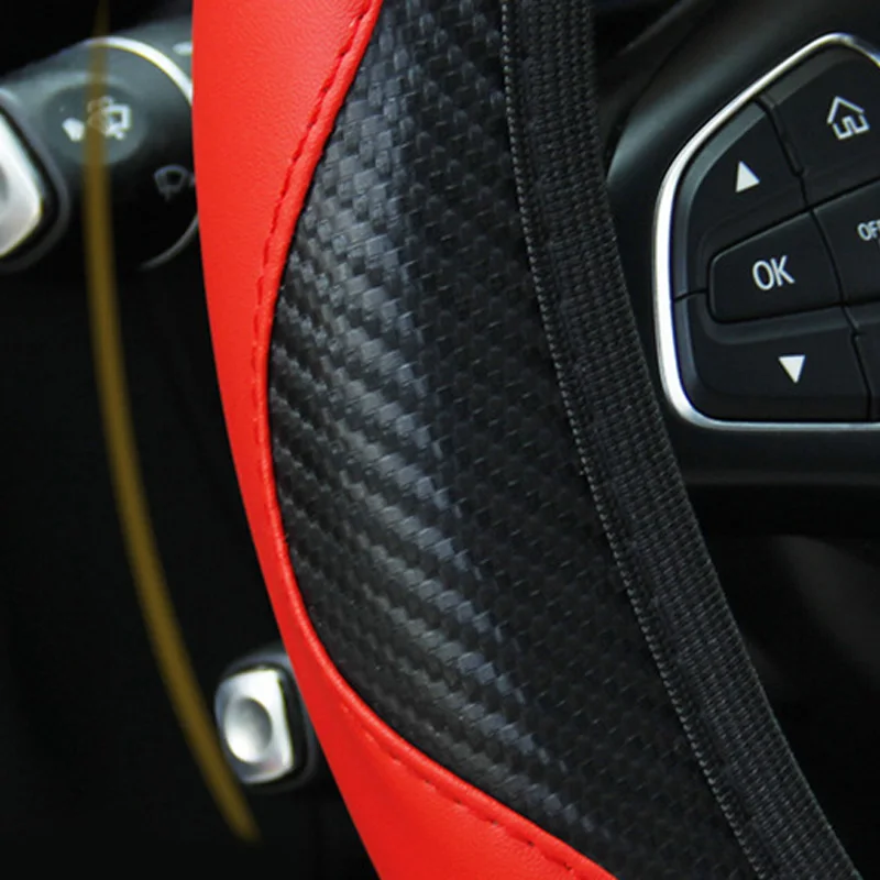 Replacement Steering Wheel Cover Black & Red Car Carbon Fiber Leather Eco-friendly
Replacement Steering Wheel Cover Black & Red Car Carbon Fiber Leather Eco-friendly