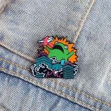 Horror Frog Brooch Novelty Creative Animals Enamel Pins Destroy City Denim Backpack Badge Art Lapel Pin Jewelry Gift for Friends