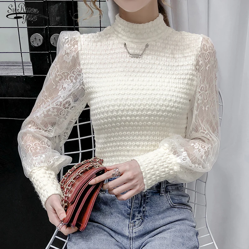 Autumn Long Sleeve Stand Collar Shirts Lace Knitted Bottomed Women's Blouse Lace Patchwork Crochet Women Top Winter Blusas 16001
Autumn Long Sleeve Stand Collar Shirts Lace Knitted Bottomed Women's Blouse Lace Patchwork Crochet Women Top Winter Blusas 16001