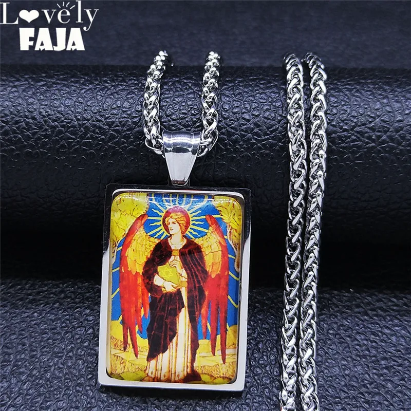 2022 Archangel St.Michael Christian Glass Stainless Steel Chain Necklace Silver Color Geometry Jewelry collier chaine NXS02
2022 Archangel St.Michael Christian Glass Stainless Steel Chain Necklace Silver Color Geometry Jewelry collier chaine NXS02