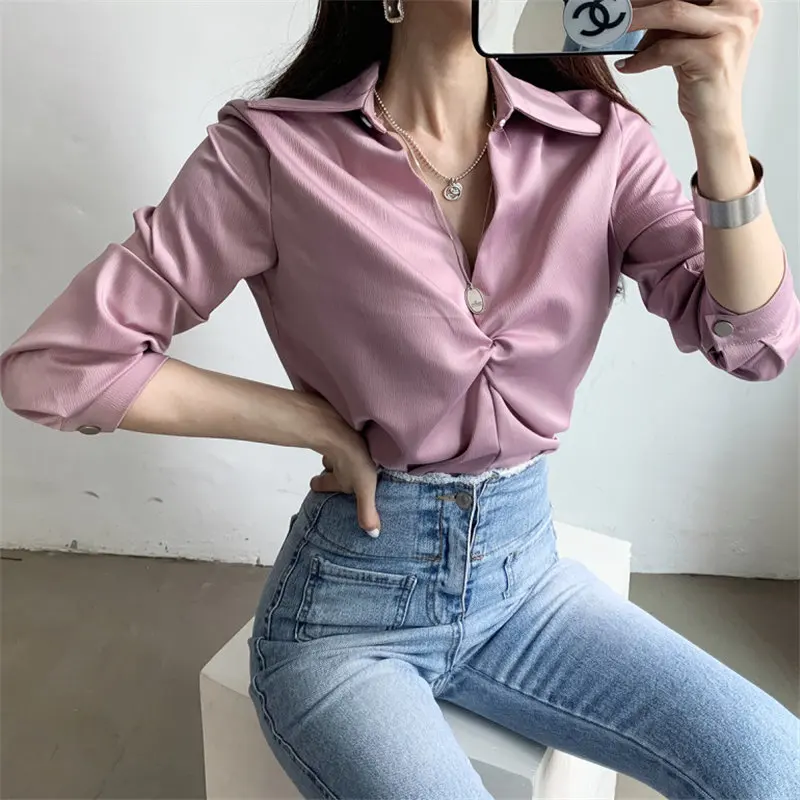 HziriP Office Lady Women Loose Knot Satin Elegance OL Lapel 2020 Streetwear Hot Chic Solid Gentle Hot Casual All Match Shirts 
HziriP Office Lady Women Loose Knot Satin Elegance OL Lapel 2020 Streetwear Hot Chic Solid Gentle Hot Casual All Match Shirts