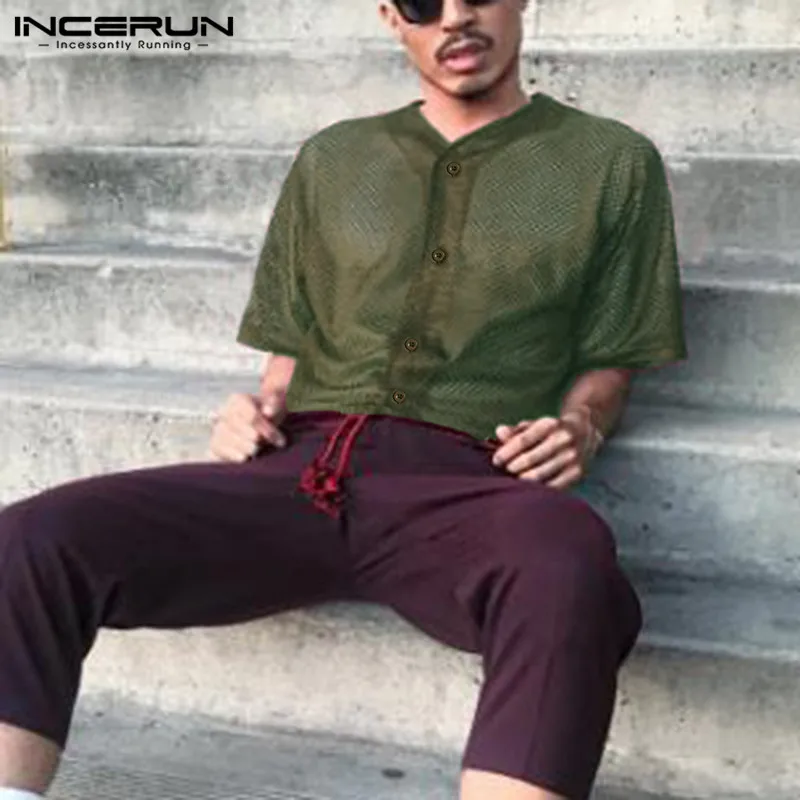 INCERUN летние мужские повседневные тонкие рубашки Masculina однотонные Цвет сеточные рубашки с коротким рукавом, v-образным вырезом и прозрачная б...
INCERUN летние мужские повседневные тонкие рубашки Masculina однотонные Цвет сеточные рубашки с коротким рукавом, v-образным вырезом и прозрачная б...