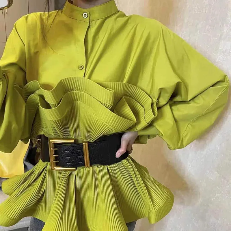 High Quality Spring and Autumn Korean Irregular Waist Lace Pleated Blouse Women's Shirt New Year Solid Color Buckle Belt
High Quality Spring and Autumn Korean Irregular Waist Lace Pleated Blouse Women's Shirt New Year Solid Color Buckle Belt