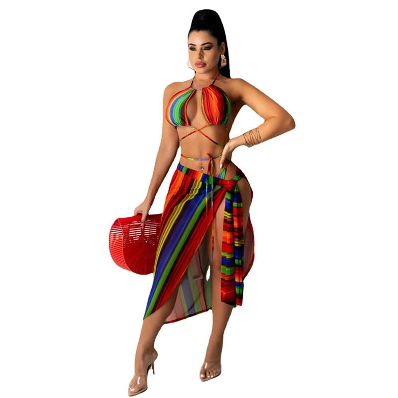 Summer Beach Sexy 3 Piece Set Women Summer Striped Bikini Halter Top and Midi Dress Set Swimwear Club Outfits for Women Clothing
Summer Beach Sexy 3 Piece Set Women Summer Striped Bikini Halter Top and Midi Dress Set Swimwear Club Outfits for Women Clothing