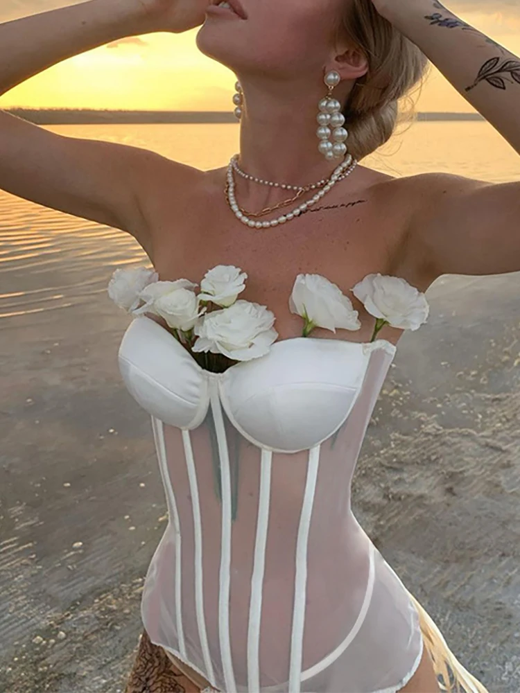 Tinastyle See Through Sexy Mesh Patchwork Tank Top Women Bustier White Strapless Bandage Corset Tops Summer Casual Slim Tank Top
Tinastyle See Through Sexy Mesh Patchwork Tank Top Women Bustier White Strapless Bandage Corset Tops Summer Casual Slim Tank Top