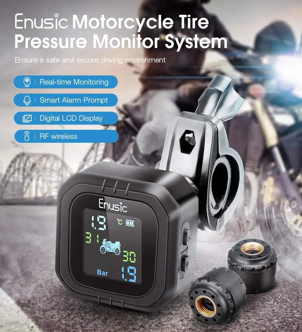 Waterproof Motorcycle TPMS Motor Tire Pressure Tyre Temperature Monitoring Alarm System with 2 External Sensors USB Charging
Waterproof Motorcycle TPMS Motor Tire Pressure Tyre Temperature Monitoring Alarm System with 2 External Sensors USB Charging