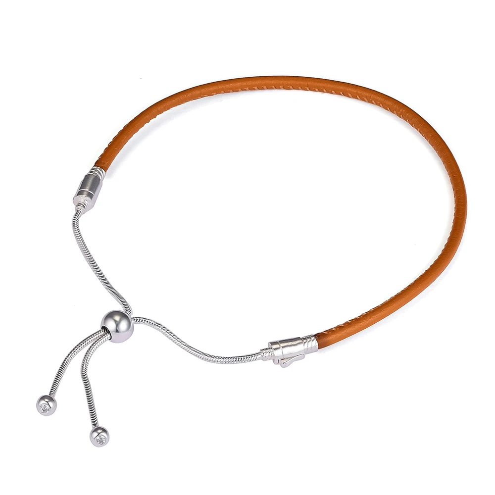Bracelet For Women Sliding Golden Tan Leather Bracelets 925 Sterling Silver Jewelry Femme Pulseira Plata de ley Armband
Bracelet For Women Sliding Golden Tan Leather Bracelets 925 Sterling Silver Jewelry Femme Pulseira Plata de ley Armband