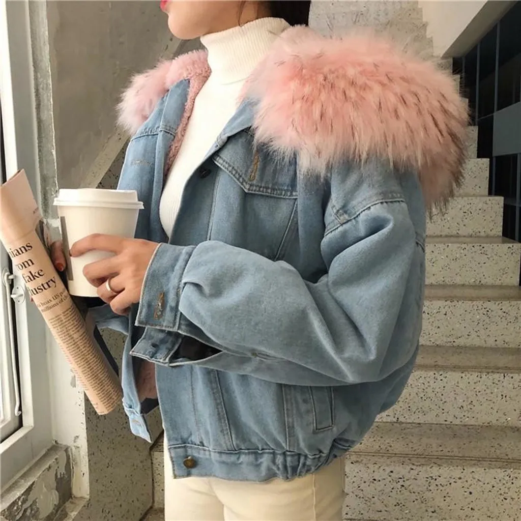 Fashion Women's Autumn Winter Solid Colors Long Sleeve Faux Fur Collar Hooded Pocket Coat Denim Jacket Outwear Chaqueta Mujer#g3
Fashion Women's Autumn Winter Solid Colors Long Sleeve Faux Fur Collar Hooded Pocket Coat Denim Jacket Outwear Chaqueta Mujer#g3