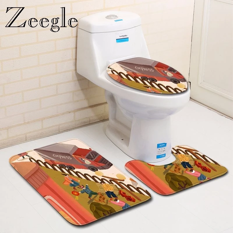 

Zeegle Cartoon Bathroom Mat Set Absorption Foot Rug Anti Slip Kitchen Bath Mat Toilet Floor Mat Washable Bathroom Toilet Rug