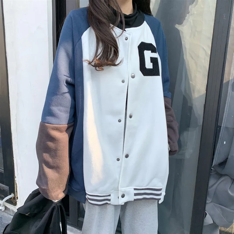 Baseball Suit Jacket Women Trendy Ins Winter And Autumn 2020 New Thickened Velvet Loose Spliced Veste Femme Streetwear Long Coat 
Baseball Suit Jacket Women Trendy Ins Winter And Autumn 2020 New Thickened Velvet Loose Spliced Veste Femme Streetwear Long Coat