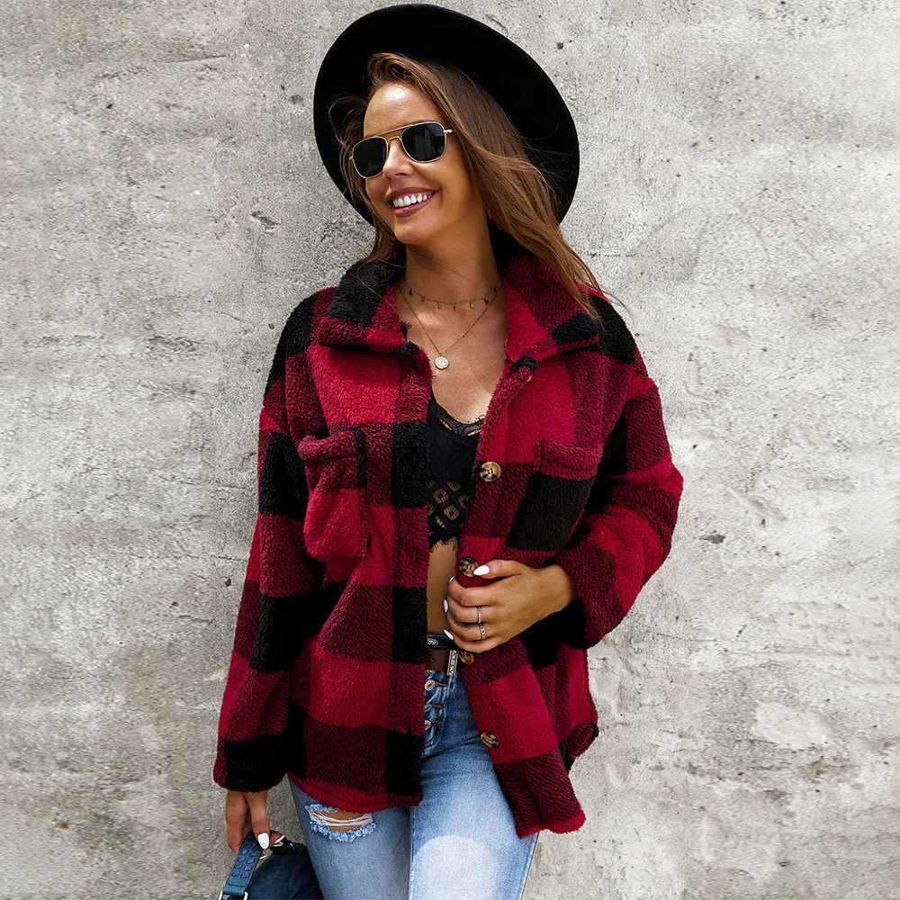 Women Plaid Sweater Teddy Fleece Fluffy Cardigan Checkered Fleece Vintage Warm Jacket Autumn Winter High Quality Sweaters
Women Plaid Sweater Teddy Fleece Fluffy Cardigan Checkered Fleece Vintage Warm Jacket Autumn Winter High Quality Sweaters