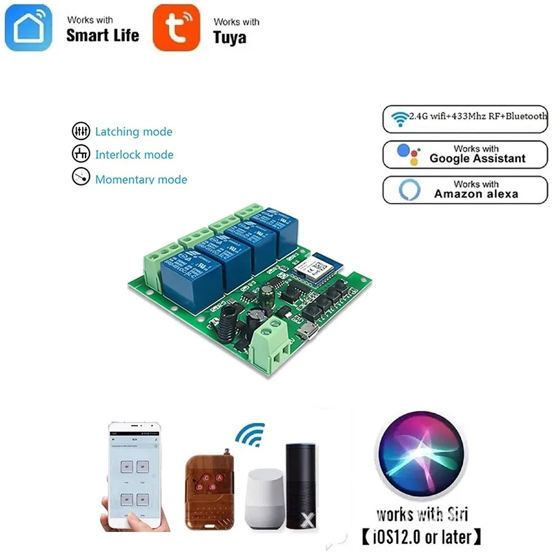 Wifi Smart Light Switch,Wifi Module,4CH DC 5/12/32V RF433 Receive 10A Relays Work with Alexa Google Assistant,Tuya Smart Life
Wifi Smart Light Switch,Wifi Module,4CH DC 5/12/32V RF433 Receive 10A Relays Work with Alexa Google Assistant,Tuya Smart Life