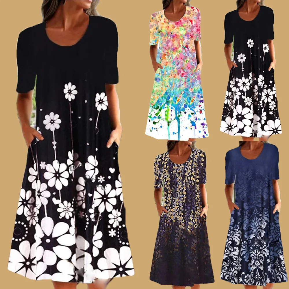 Pop Fashion Retro Short-Sleeve Print Dress Plus Size Women Loose Casual Dress European and American Summer Elegant Floral Dress
Pop Fashion Retro Short-Sleeve Print Dress Plus Size Women Loose Casual Dress European and American Summer Elegant Floral Dress
