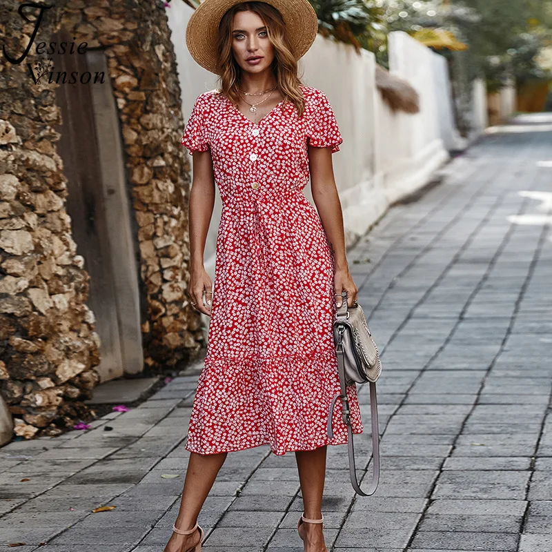 Jessie Vinson Summer Floral Print Midi Dress Women Short Sleeve V-neck Flower Dresses Summer Ruffles Sleeve Dress Vestidos 2020
Jessie Vinson Summer Floral Print Midi Dress Women Short Sleeve V-neck Flower Dresses Summer Ruffles Sleeve Dress Vestidos 2020