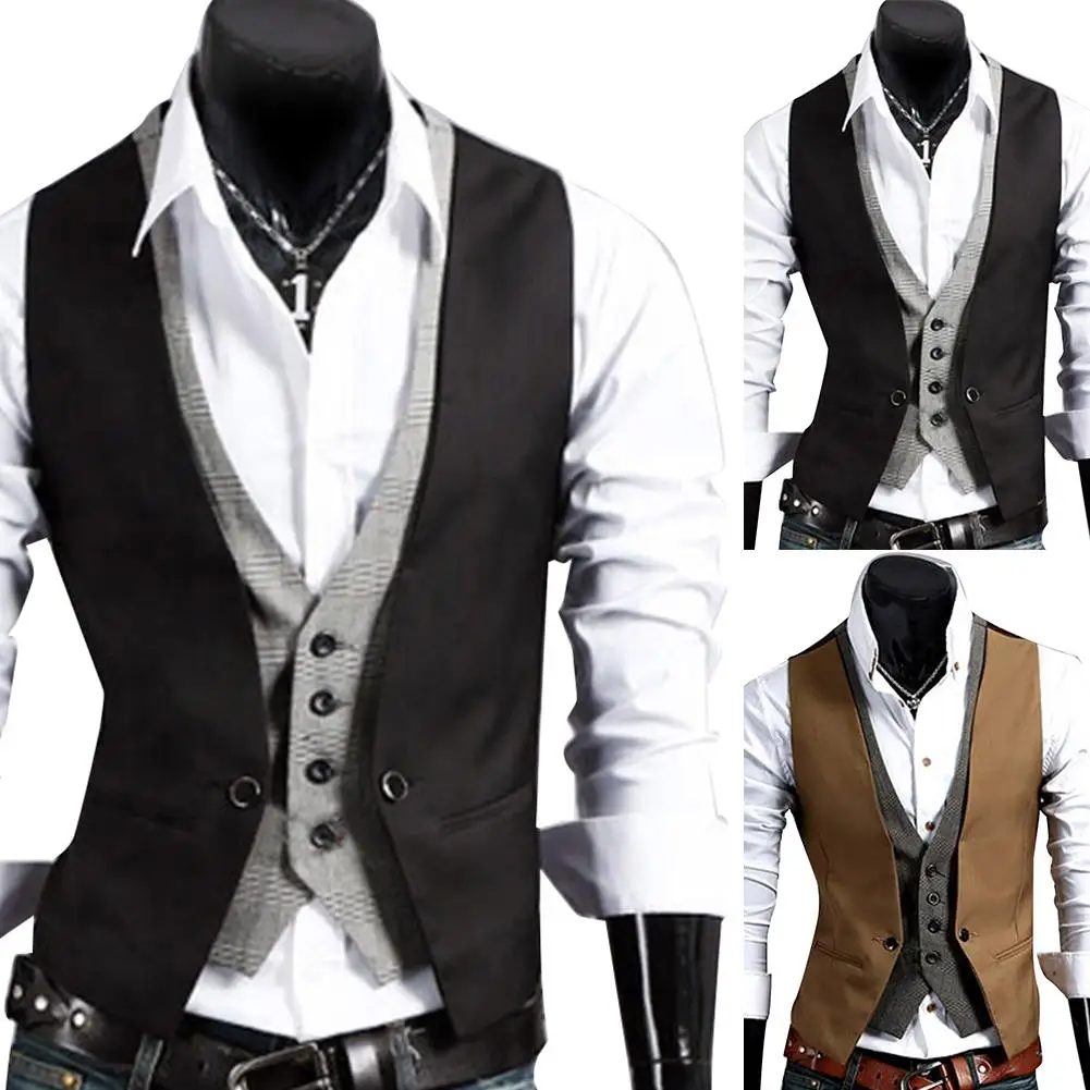 Men Formal Waistcoat Vest Business Solid Color Single Button Vest gilet Fake Two-pieces V Neck Casual S-lim chalecos para hombre
Men Formal Waistcoat Vest Business Solid Color Single Button Vest gilet Fake Two-pieces V Neck Casual S-lim chalecos para hombre