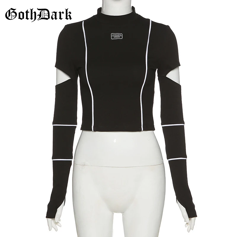 Goth Dark Gothic Autumn Black T-shirts Punk Bodycon Patchwork Long Sleeve Crop Tops Hip Hop O-neck Streetwear Women T-shirt 2021
Goth Dark Gothic Autumn Black T-shirts Punk Bodycon Patchwork Long Sleeve Crop Tops Hip Hop O-neck Streetwear Women T-shirt 2021