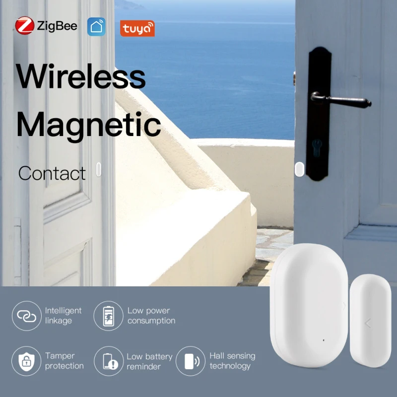 

Датчик двери Tuya Smart ZigBee, детектор открытия/закрытия окон и дверей, домашняя сигнализация, совместима с приложением Alexa/Google Home Smart Life