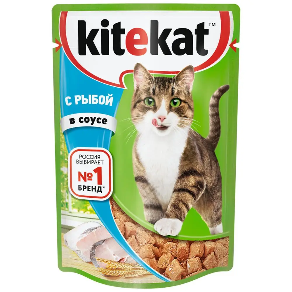 Влажный корм для кошек Kitekat с сочными кусочками рыбы в соусе 28 шт по 85г | Дом и сад