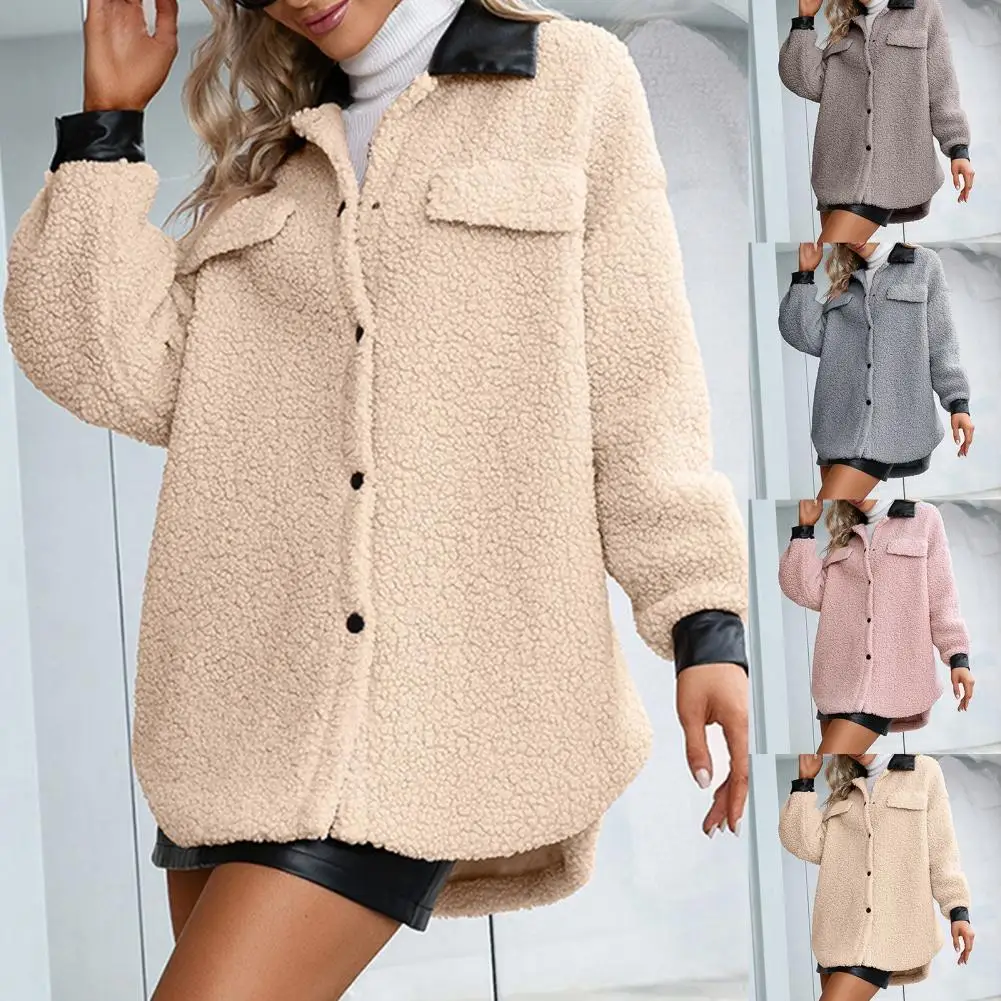 Women's Coat Solid Color Plush Lapel Single Breasted Overcoat Warm Thicken Loose Casual for Autumn Winter Female Outerwear пал
Women's Coat Solid Color Plush Lapel Single Breasted Overcoat Warm Thicken Loose Casual for Autumn Winter Female Outerwear пал