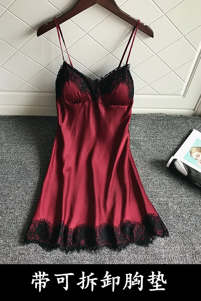 2020 New Korean Style Strap Sexy Night Dress Women's Summer Small Bust Gathering Ice Silk Pajamas Cute with Chest Pad
2020 New Korean Style Strap Sexy Night Dress Women's Summer Small Bust Gathering Ice Silk Pajamas Cute with Chest Pad