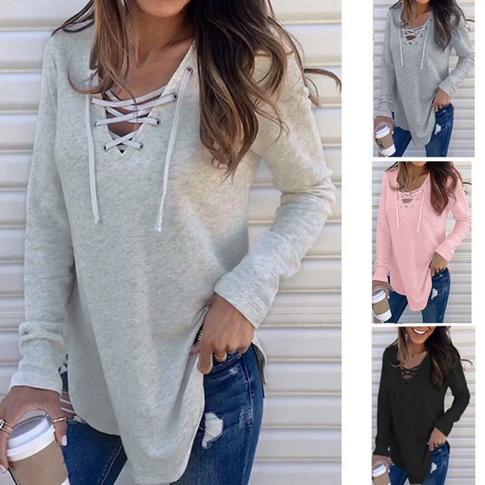 Long Sleeve Basic T shirts Women Deep V-Neck Bandage Lace Up Tops Sexy Tees Female Spring Autumn Fashion tshirts clothing women
Long Sleeve Basic T shirts Women Deep V-Neck Bandage Lace Up Tops Sexy Tees Female Spring Autumn Fashion tshirts clothing women