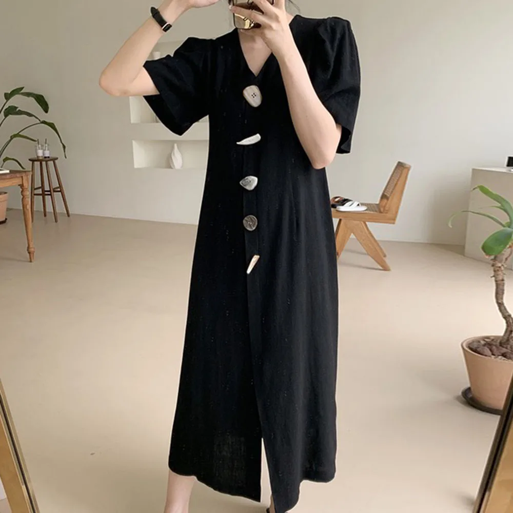 2020 Summer Women Fashion Casual V Neck Blouse Dress Female Elegant Single Buttons Solid Half Mid-Calf Girl A-Line Dresses
2020 Summer Women Fashion Casual V Neck Blouse Dress Female Elegant Single Buttons Solid Half Mid-Calf Girl A-Line Dresses