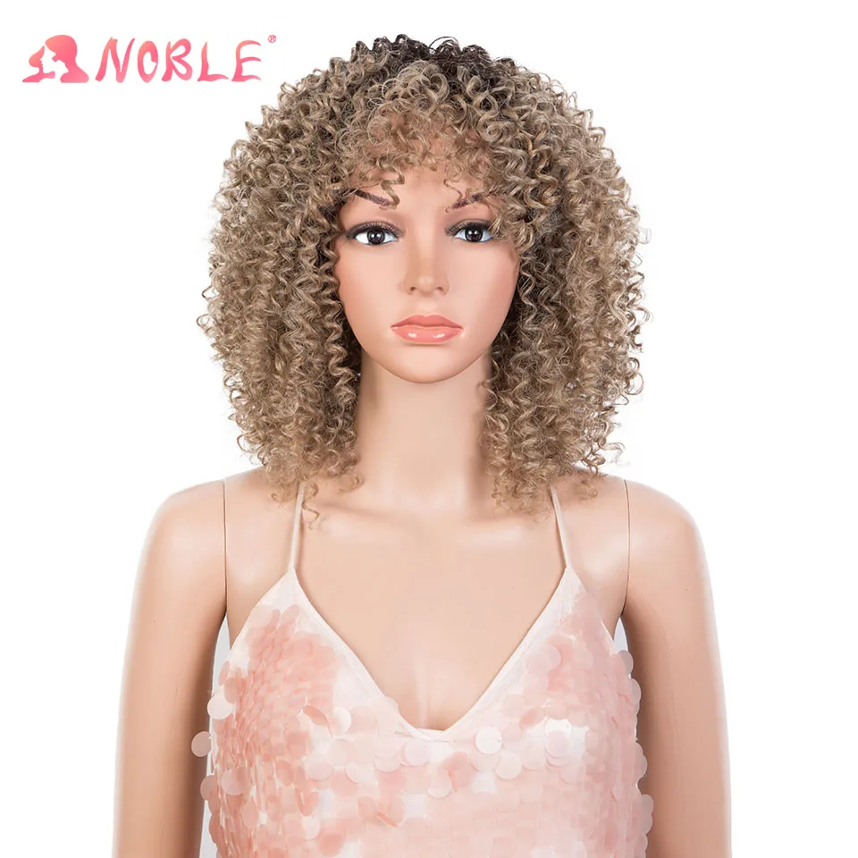 

Noble Star Synthetic Afro Curly Wigs With Bangs 12 Inch Short Kinky Curly Wig For Women Ombre Blonde Changeable Shape Wig