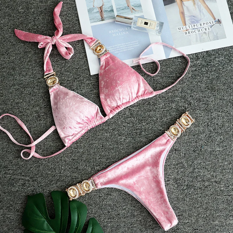 Velvet Bikini Women Halter Bandeau Girl Swimsuit Sexy Crystal Diamond Female Brazilian Swimwear Thong Bikini Set Bathing Suit
Velvet Bikini Women Halter Bandeau Girl Swimsuit Sexy Crystal Diamond Female Brazilian Swimwear Thong Bikini Set Bathing Suit