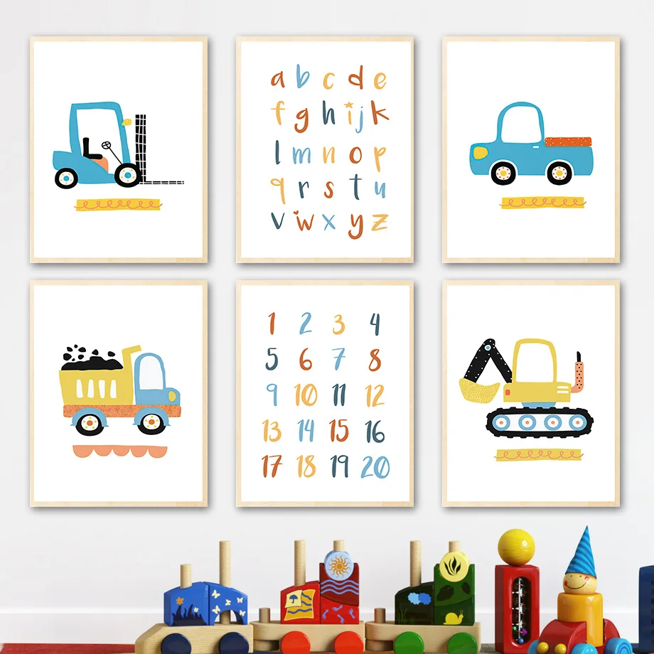 Cartoon Number ABC Car Truck Excavator Painting Wall Art Canvas Nordic Posters And Prints Wall Pictures Kids Boy Baby Room Decor
Cartoon Number ABC Car Truck Excavator Painting Wall Art Canvas Nordic Posters And Prints Wall Pictures Kids Boy Baby Room Decor