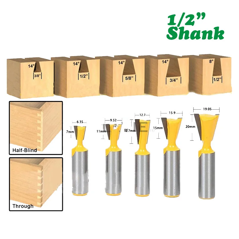 1PC 1/2" 12.7MM Shank Milling Cutter Wood Carving Dovetail Joint Router Bit 14 Degree Woodworking Engraving 1/4 1/8 5/8 3/4 9/16
1PC 1/2" 12.7MM Shank Milling Cutter Wood Carving Dovetail Joint Router Bit 14 Degree Woodworking Engraving 1/4 1/8 5/8 3/4 9/16
