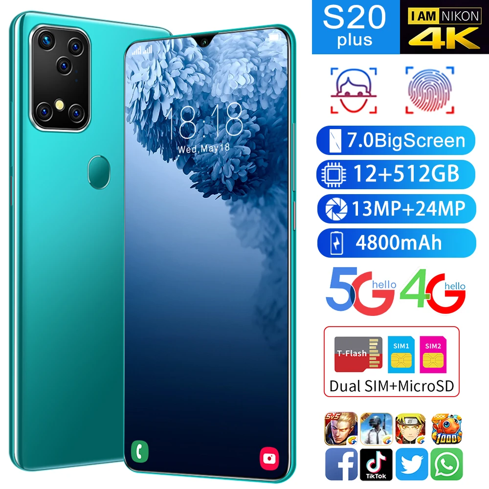Global Version S20Plus Smartphone Full Screen 7.0 Inch Deca Core 4800mAh 12GB 512GB 4G LTE 5G Network Cellphone 
Global Version S20Plus Smartphone Full Screen 7.0 Inch Deca Core 4800mAh 12GB 512GB 4G LTE 5G Network Cellphone