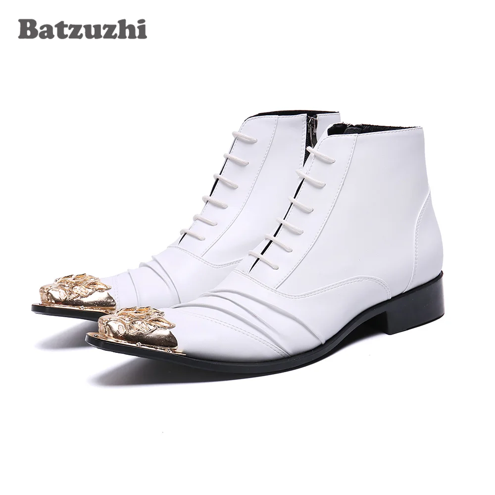 Batzuzhi Genuine Leather Ankle Boots Men Boots Gold Iron Toe Lace-up White Wedding Dress Boots Men Business botas hombre, 12
Batzuzhi Genuine Leather Ankle Boots Men Boots Gold Iron Toe Lace-up White Wedding Dress Boots Men Business botas hombre, 12
